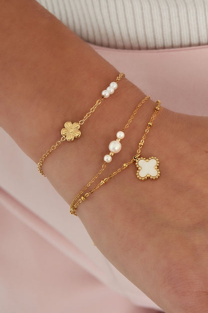 Dubbele armband pearl clover charm