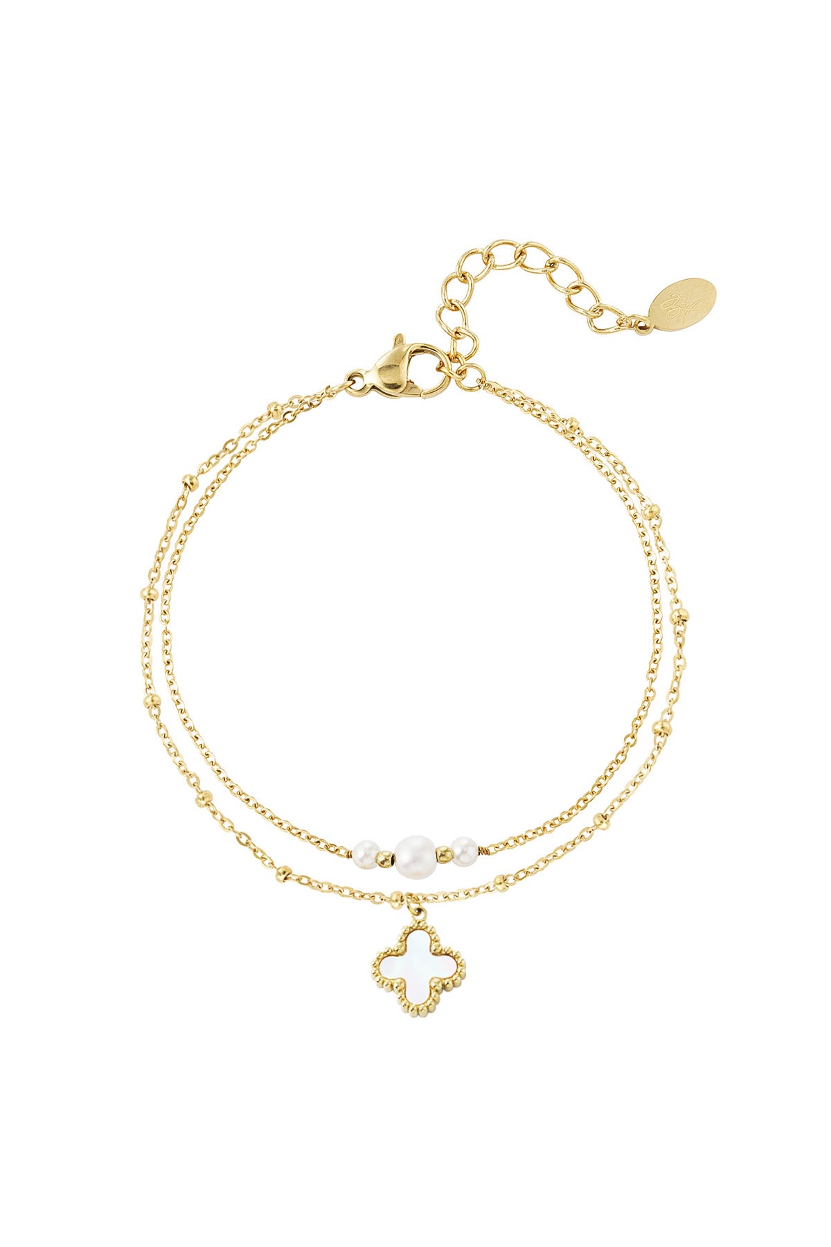 Dubbele armband pearl clover charm